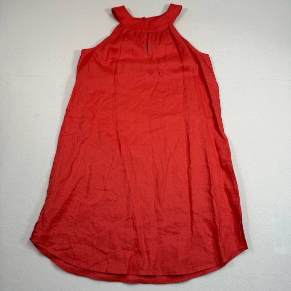 Antibes Blanc Linen Halter Neck Dress Womens Size Small Coral Knee Length - Picture 1 of 11